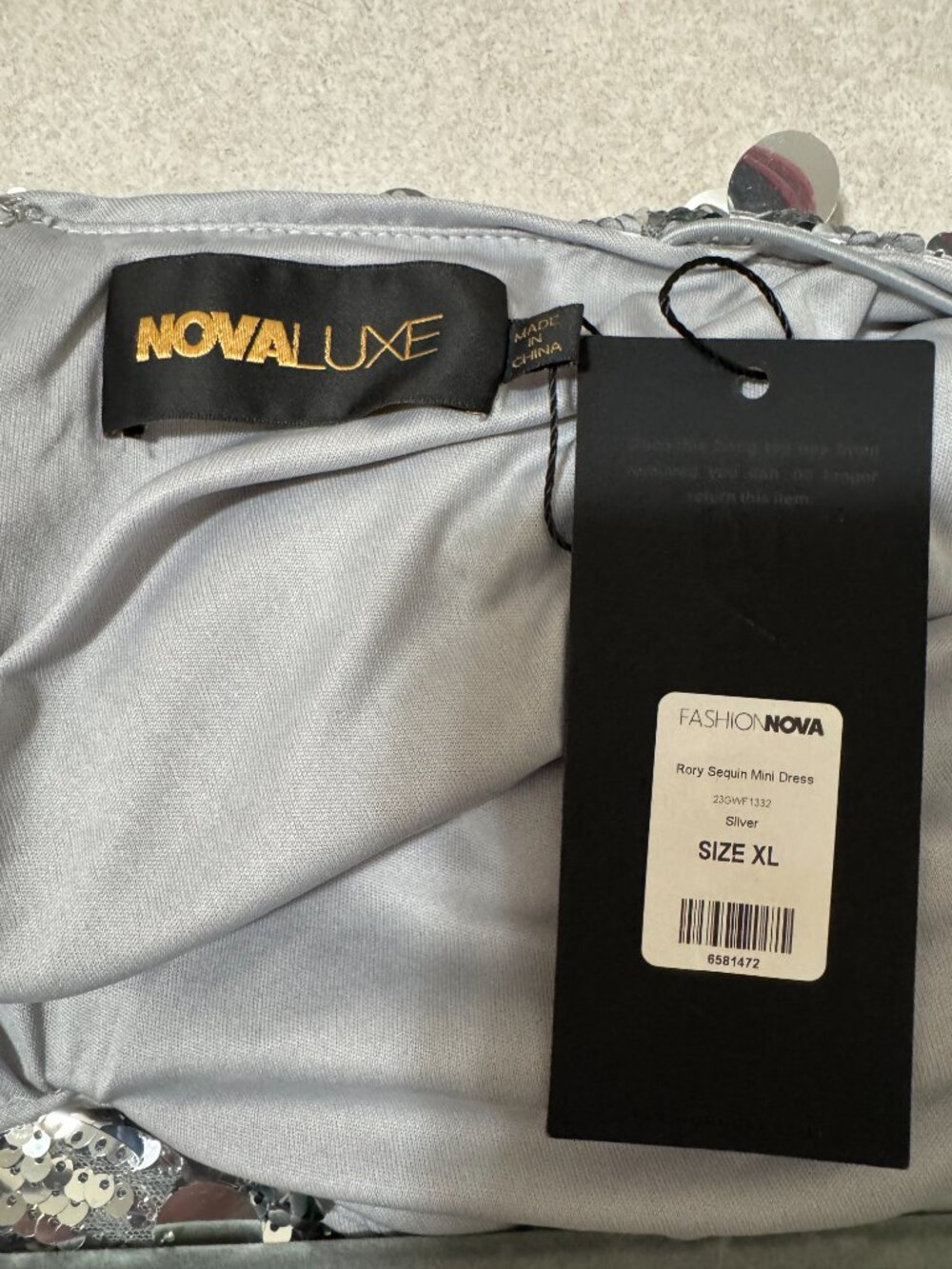 Fashion Nova Rory Sequin Mini Dress Silver XL NWT - Picture 4 of 4